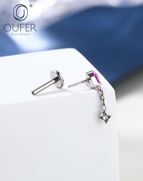 OUFER Body Piercing de Labret en Corps: Bague en Titane sans fil 18G avec Cœur en CZ pour Femmes Bijou de Piercing pour Cartilage Tragus Helix Bouchon de Lèvre Barre de 6mm en Or/Argent - 5