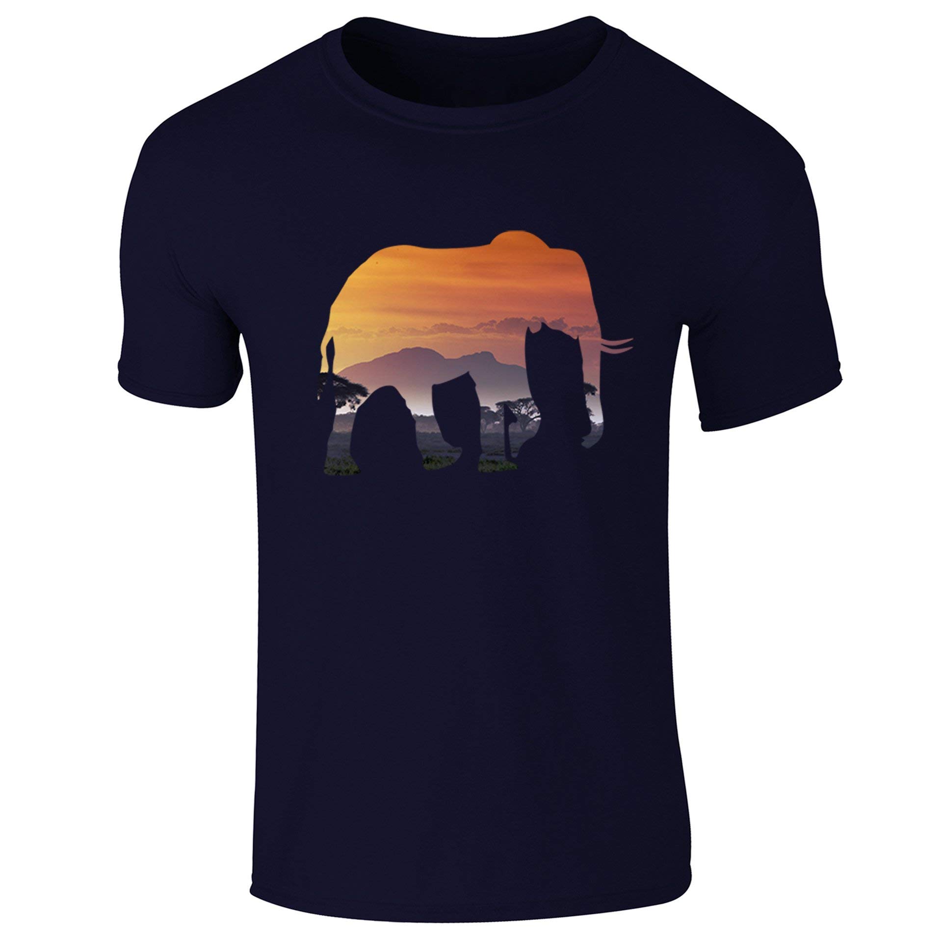 Flip Men's Navy Blue Elephant Silhouette African Savanna Landscape T-Shirt (Xl)