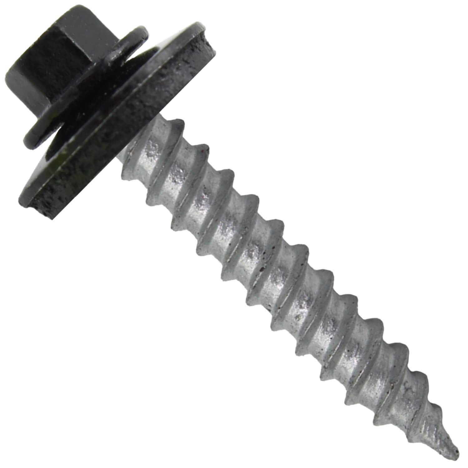 Metal Roofing Screw: (250) 12 x 1-1/2" BLACK Hex Sheet Metal Roof Screw. Sharp Point metal to wood siding screws. 5/8" EPDM washer.