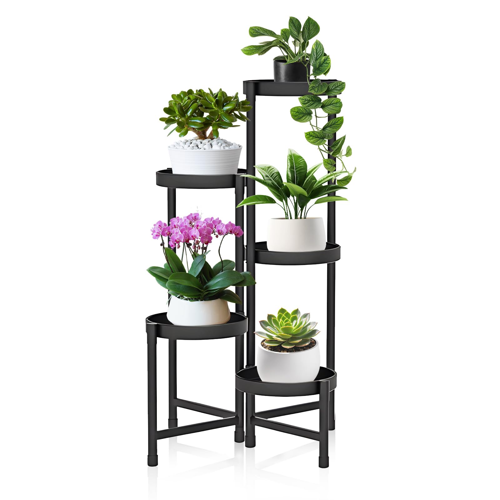 lalago Scaffale Portavasi, 5 Ripiani Ø25cm Mobile Portafiori Metallo, Tavolino per Vasi, Fioriera Interno con 5 Mensole Porta Piante, per Balcone, Giardino, Soggiorno, Camera da letto, Sala studio