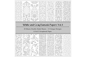 White and Grey Damask Seamless Paper Pad 8.5 x 8.5