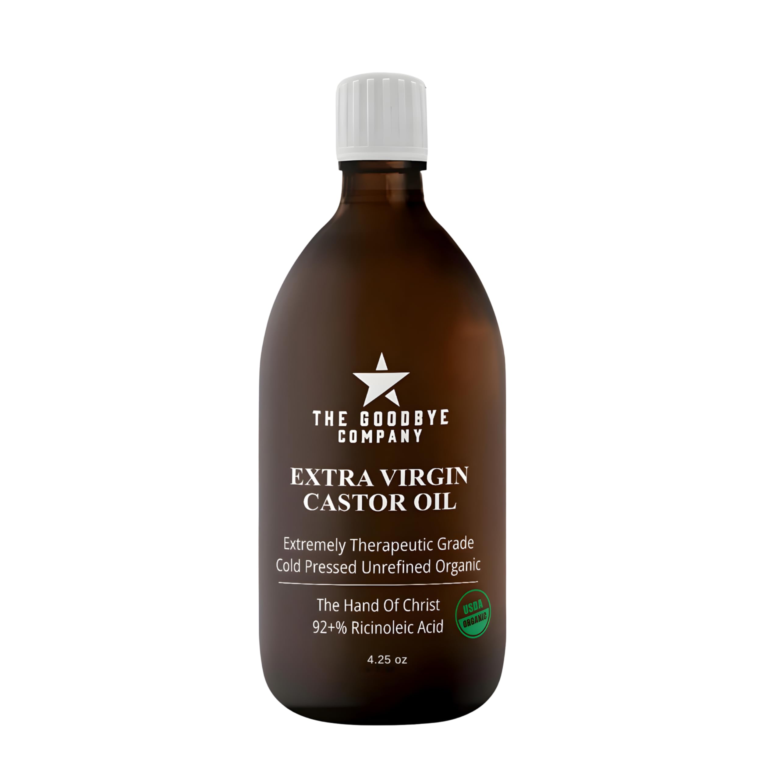 The Goodbye Company Organic Castor Oil for Hair, Skin & Eyelashes – 100% Pure, Cold-Pressed, Hexane-Free, Unrefined – Nourishing Beauty & Wellness Oil in Dark Glass Bottle – 4.25oz