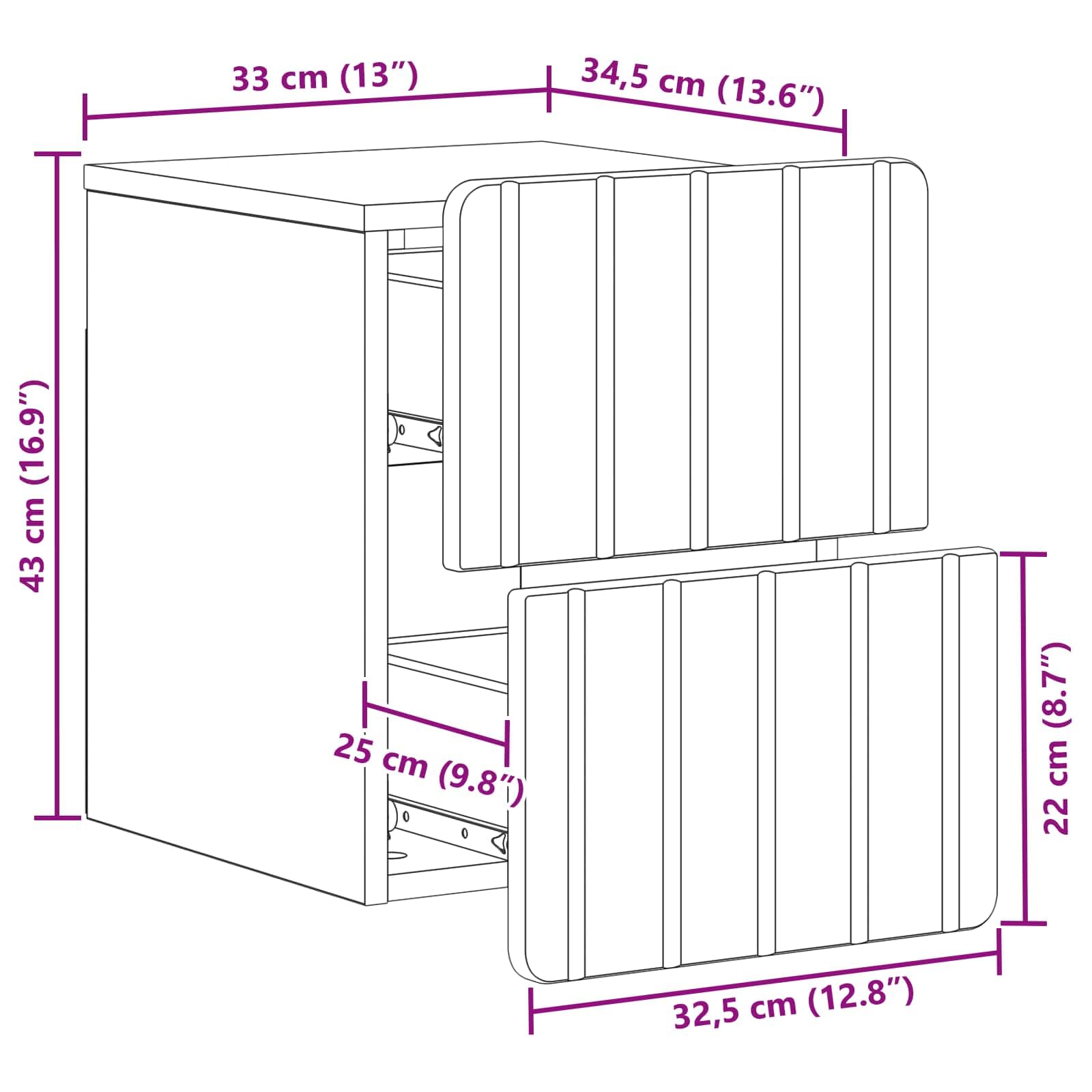 Mobiletto da notte a muro grigio cemento con ampio cassetto supporto per camera soggiorno ingresso e corridoio compatto 33x34,5x43 cm
