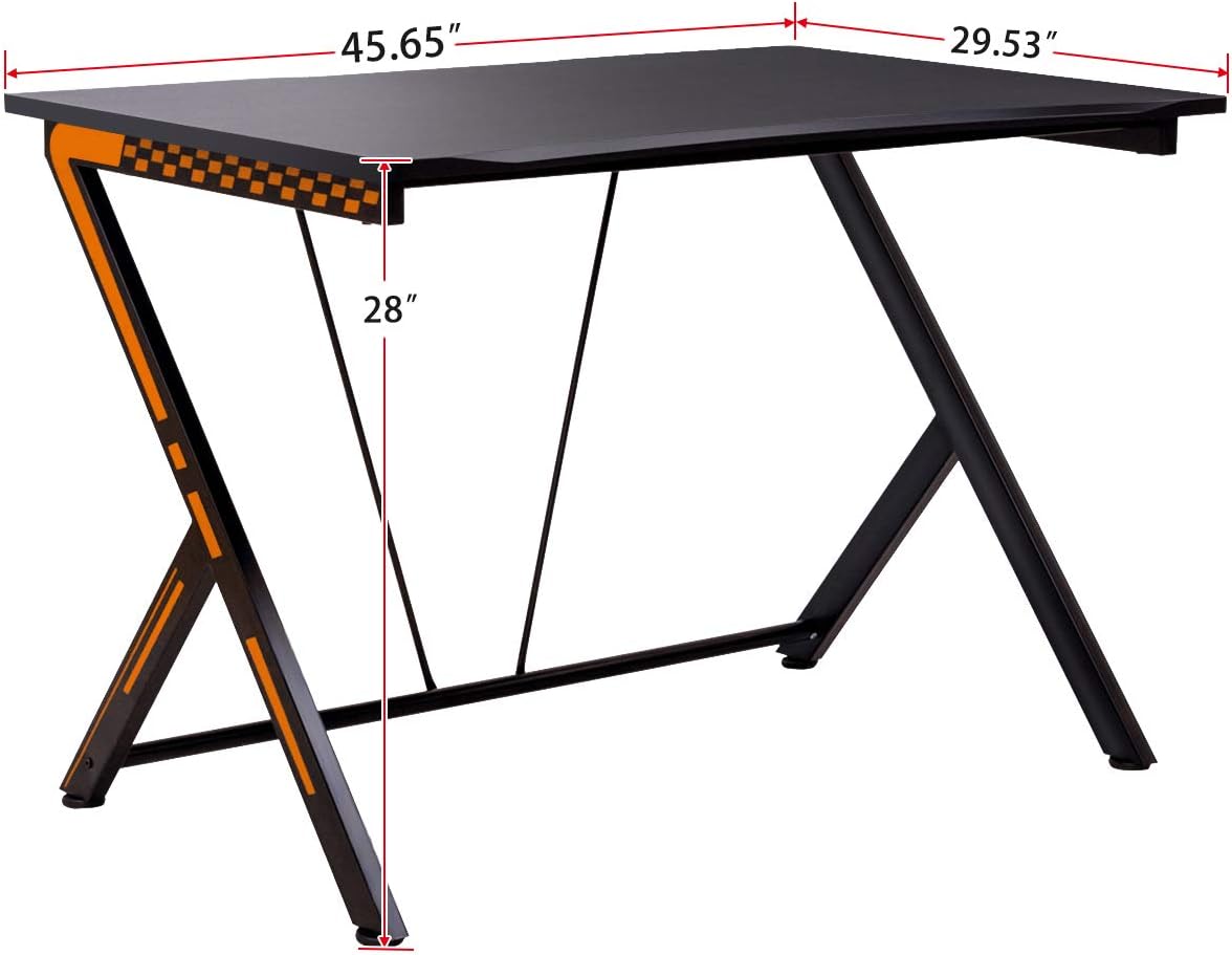 POWERSTONE Gaming Desk 46” Gaming Computer Desk - Racing Style PC Gamer Desk Large Office Writing Workstation Black Home Table