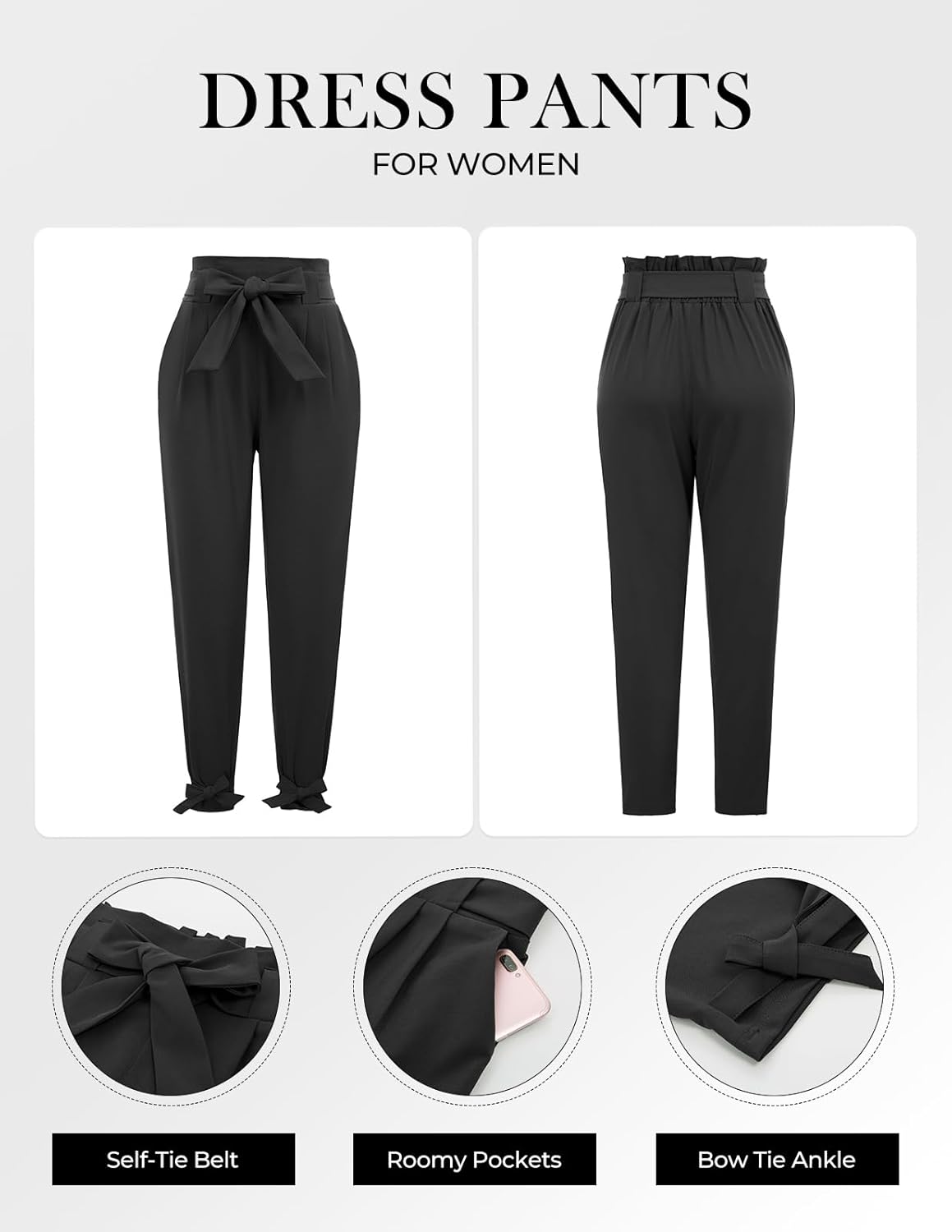 GRACE KARIN Women Dress Pants, 2025 Fall Business Casual Outfits, High Waist Paper Bag Bow Tie Pencil Slacks with Pockets - Image 2