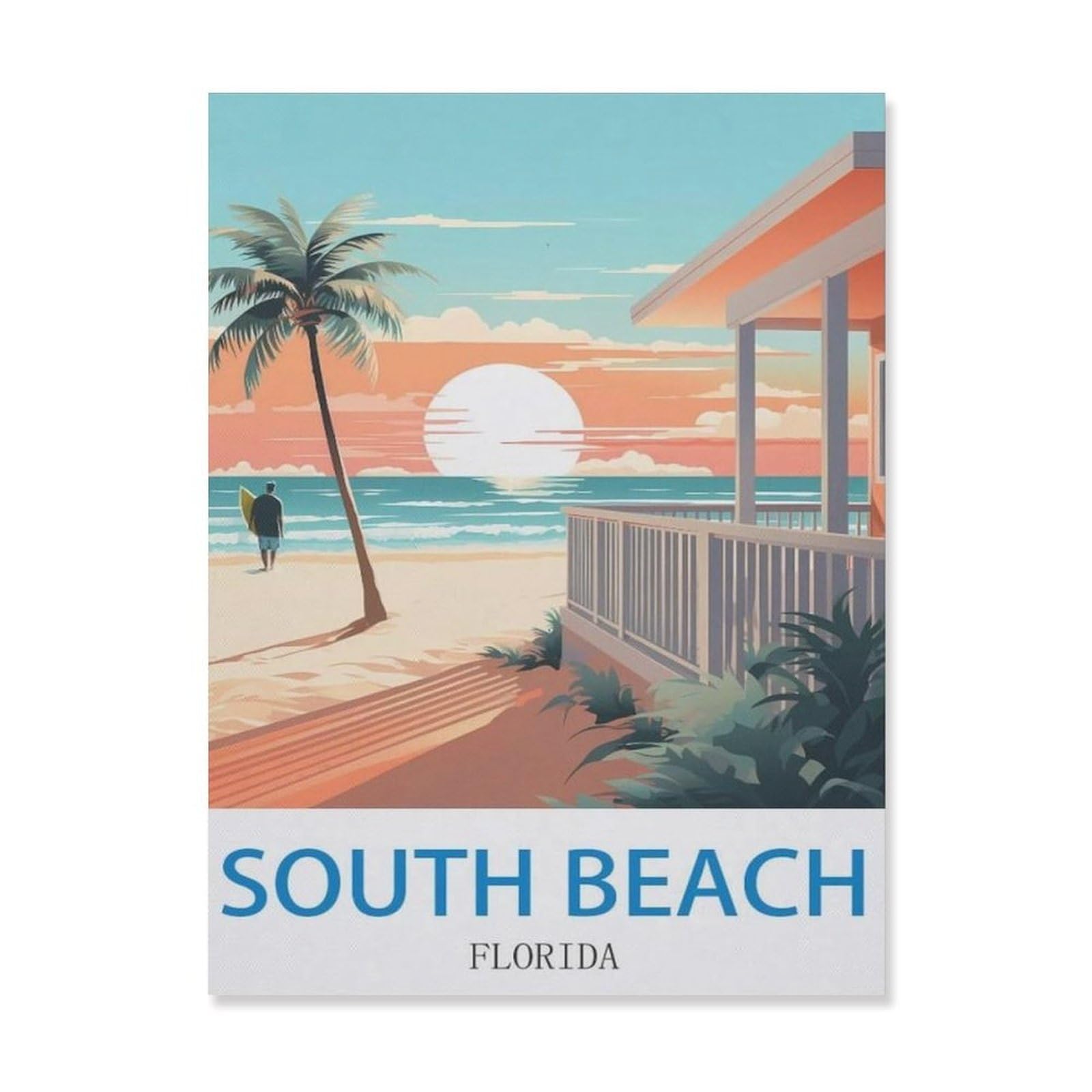 South Beach Florida，Funny Poster Wall Art Decor Metal Sign Poster(30x40cm）12x16 inch-EI31