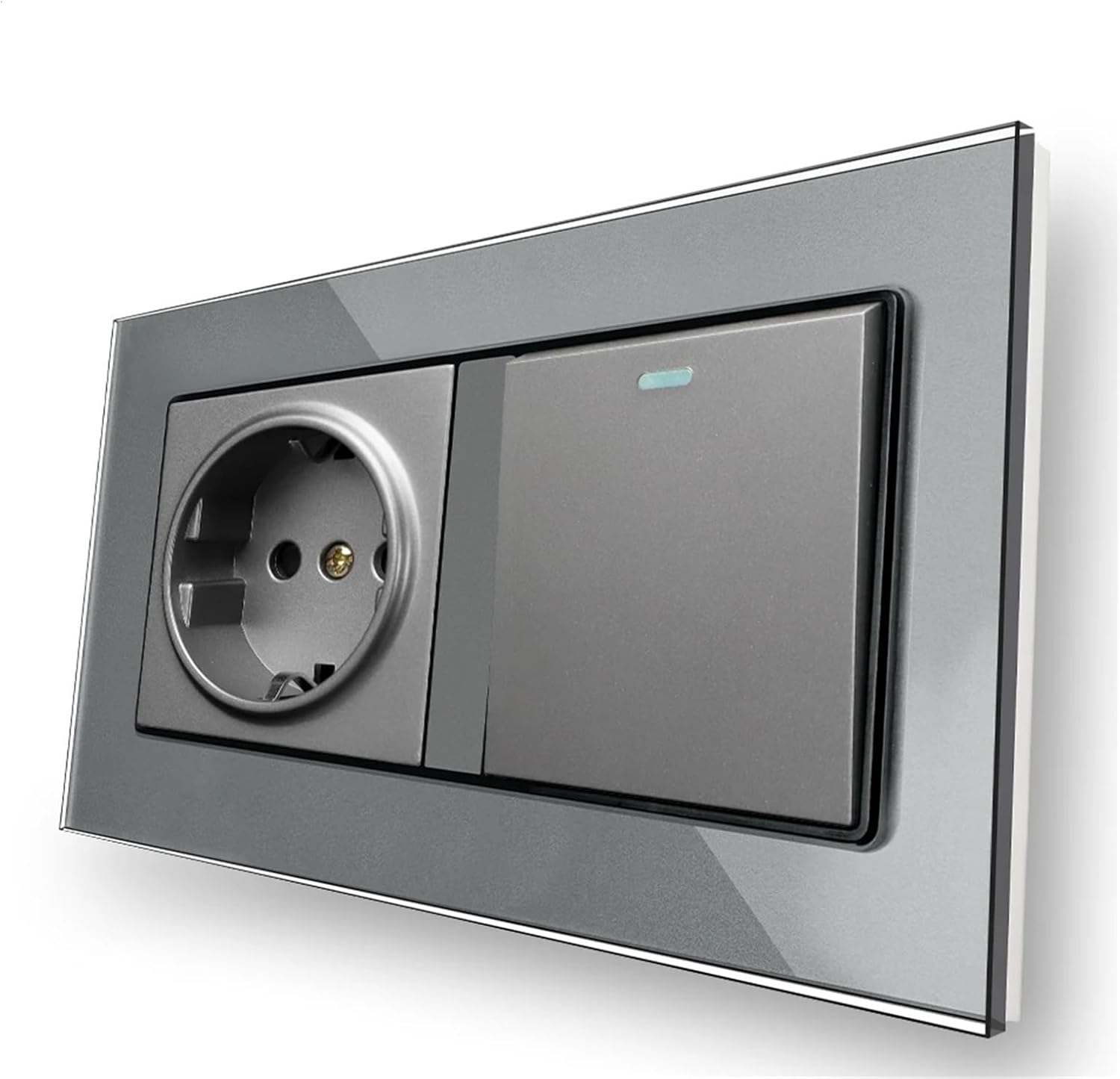 Double Power Socket, Tempered Crystal Glass Panel, USB Charging Interface, 146mm x 86mm, EU Standard Wall Embedded(EU Socket (TV Ports))