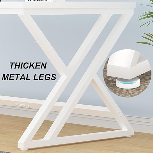 Miniatura 5 de LVB Escritorio largo blanco para computadora, moderno y grande de madera, escritorio de oficina de metal, escritorio de trabajo de estudio para dos