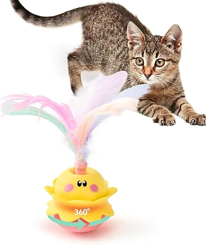 Juguete automático interactivo de plumas para gatos, giratorio con luz LED, juguetes electrónicos recargables para gatos de interior, color rosa