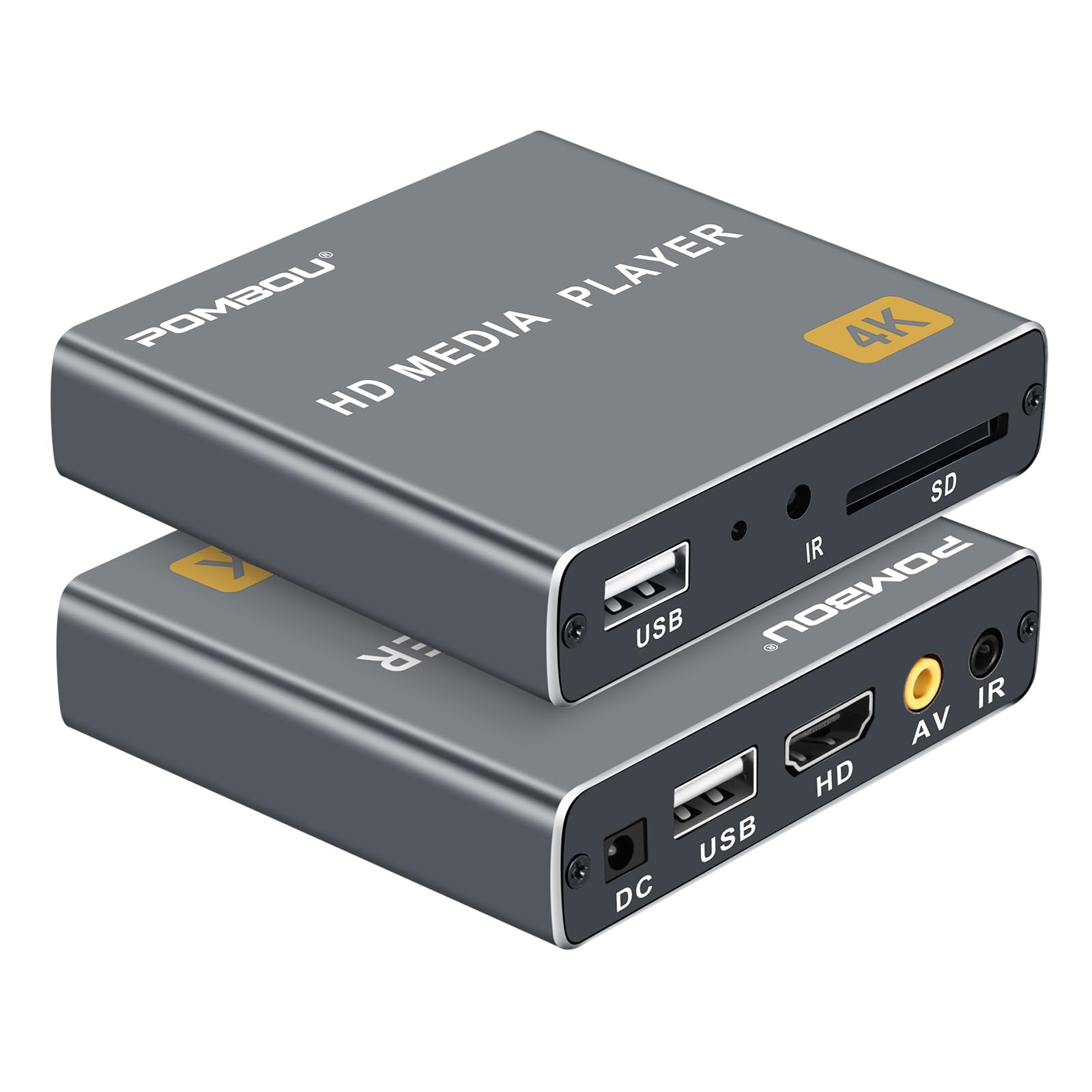 Lettore multimediale digitale 4K Ultra HD, lettore video MP4 TV, mini digital signage HDMI Media Player per unità USB/scheda SD, riproduzione automatica looping, H.265/HEVC, con AV analogico (grigio)
