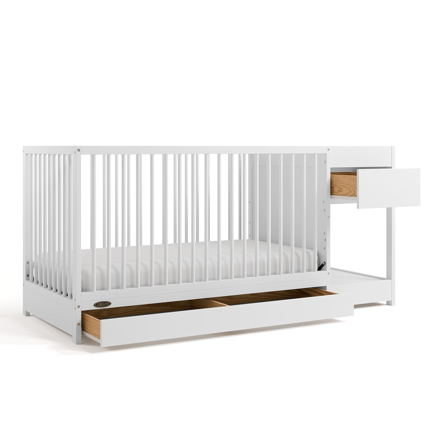 Graco Teddi 5-in-1 Convertible Crib & Changer with Drawer (White) – GREENGUARD Gold Certified Baby Crib Crafted from Wood, Converts to Toddler Bed, Daybed, and Full-Size Bed White Crib and Changer