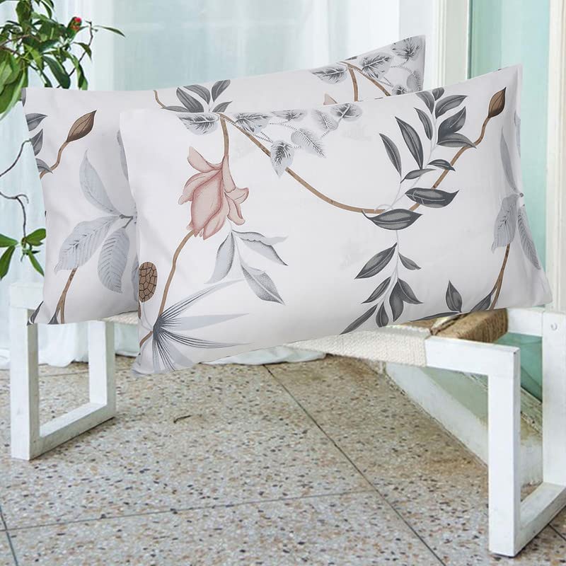 Image of Naksh Cotton 186 TC Floral Pillow Covers Set of 2, White Pillow Cover | Sleep Pillow Covers (18 in x 27 in) | Soft Pillows Covers Cotton for Big Pillows