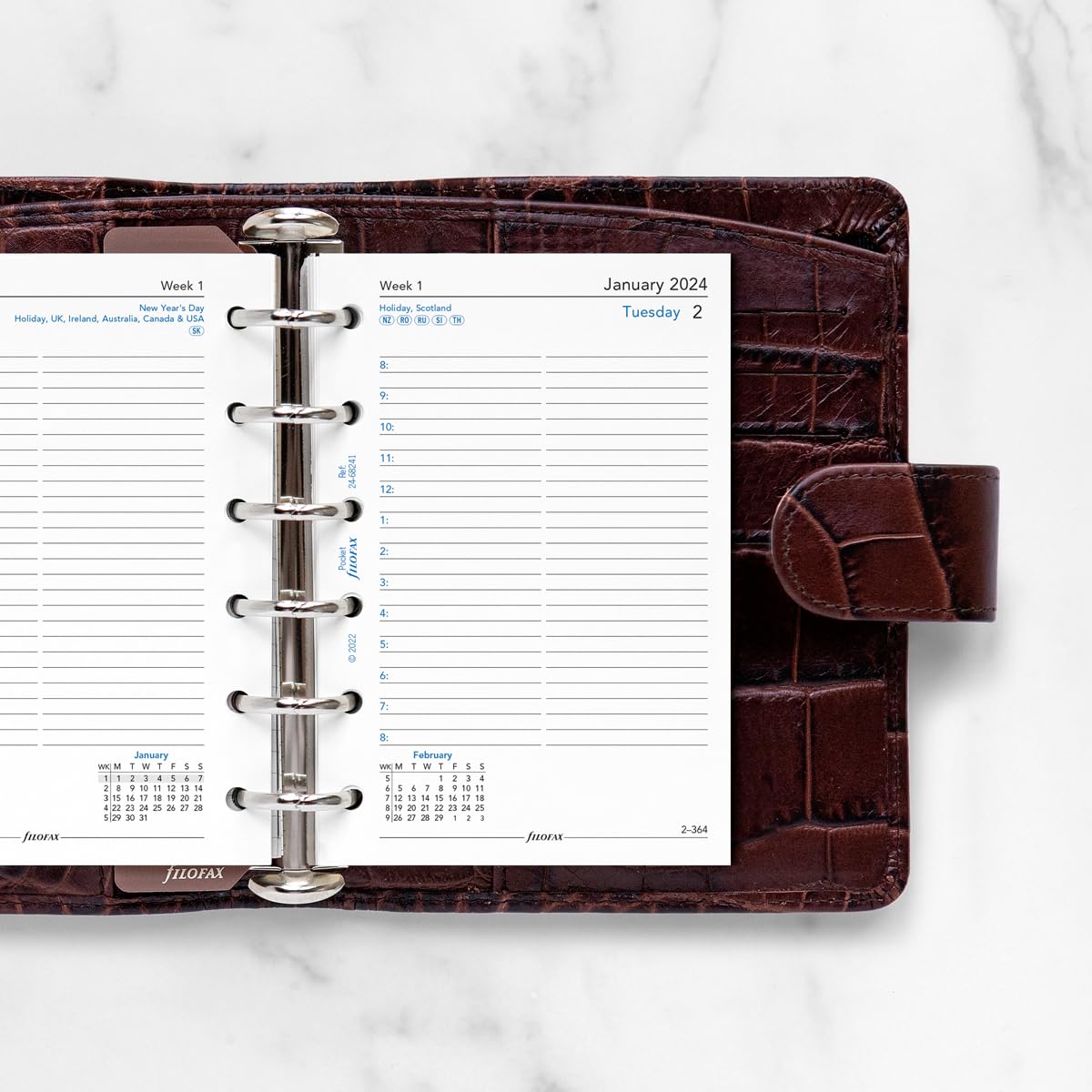 Filofax Pocket Day Per Page English Appointments Diary - 2024, White - Image 2
