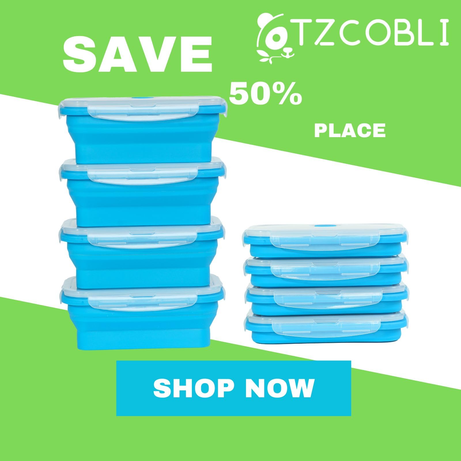 Set mit 4 faltbaren Silikon-Frischhaltedosen, Küchenreste, Brotdose und Obstbox, faltbares Design, platzsparend, BPA-frei, mikrowellen-, spülmaschinen- und kühlschrankgeeignet, Blau, 1,2 l