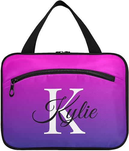 Miniatura 2 de Bolsa de aseo personalizada con degradado para mujeres y hombres, organizador de maquillaje de viaje con gancho para colgar, bolsas de cosméticos,