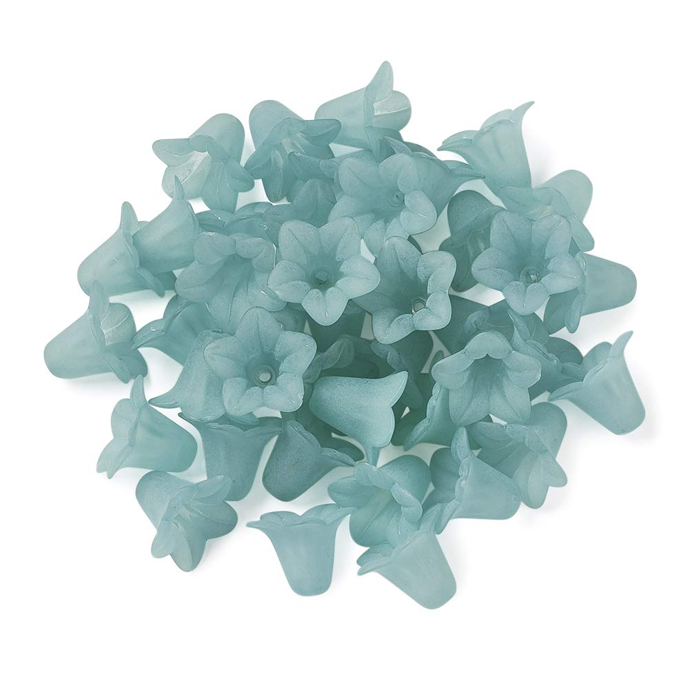 Pandahall 50pcs LightCyan Flower Transparent Frosted Acrylic Beads Loose Beads Caps 16x12mm for DIY Jewelry Making