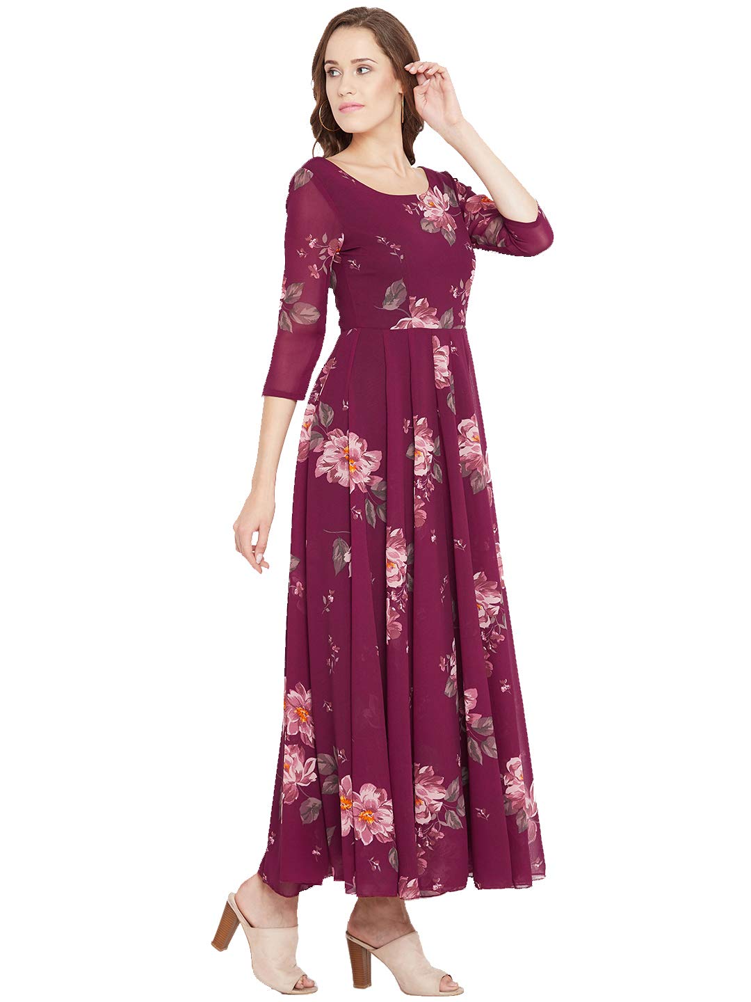 PANITWomen's Floral Printed Maxi Dress in Georgette