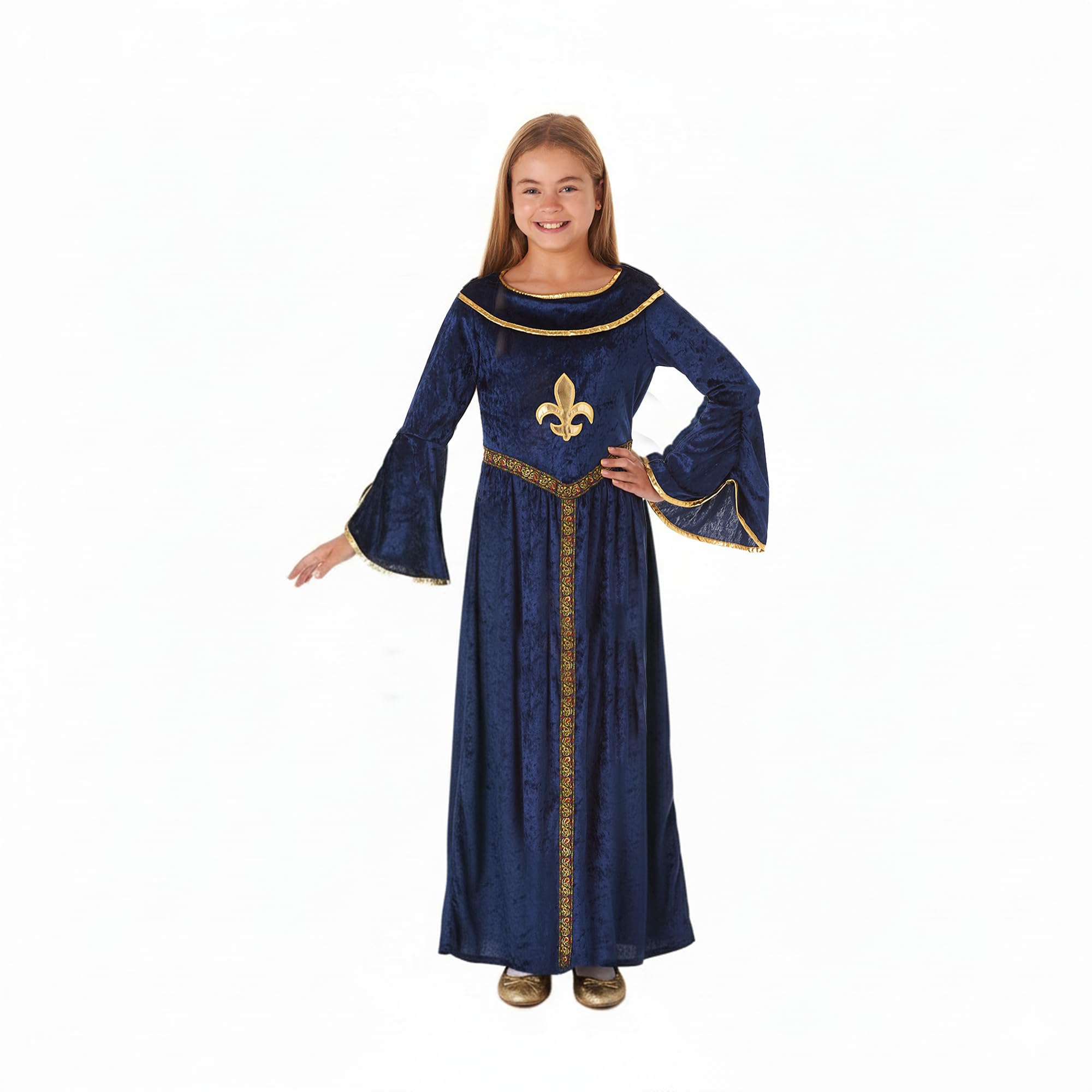 My Illusions Girls Blue Tudor Girl Historical Medieval Fancy Dress Kids Book Day Halloween Costume Childs Outfit (XL 12-14 Years)