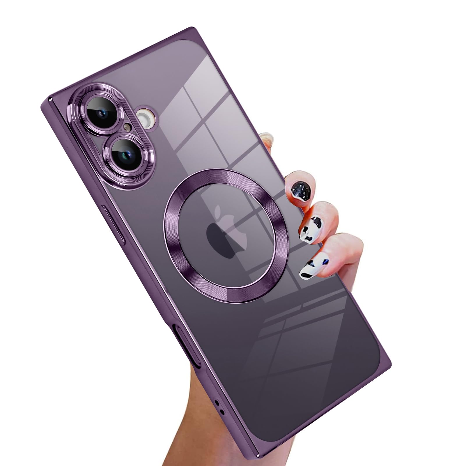 KANGHAR Case Designed for iPhone 16 Magnetic Clear Case with Camera Lens Protector[Compatible with MagSafe] Luxury Cute Plating Design Full-Body