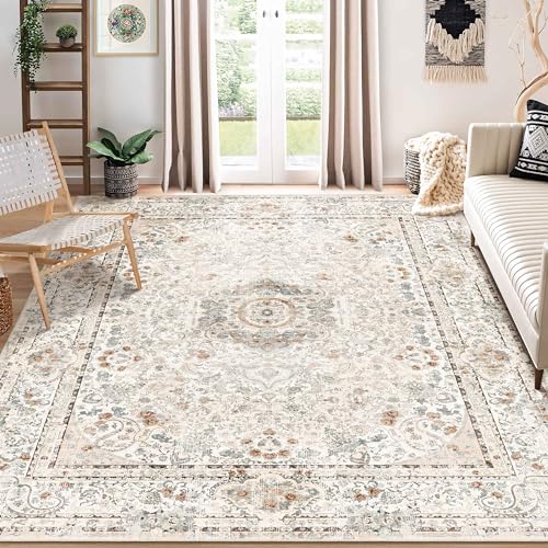 Castage 8x10 Area Rugs Washable,Boho Rug for Living Room Bedroom Dining Room,Large Vintage Bohemian Distressed Carpet Non Slip,Beige