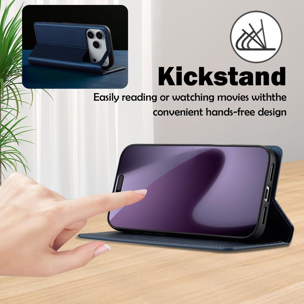 Flip Folio Case for iPhone 17 Pro Max/17 Pro/17 Air/17,All-Inclusive Protection Wallet Business Style Phone Case Leather All-Round Protection Anti-Fingerprint Cover(Blue,17 Pro Max)