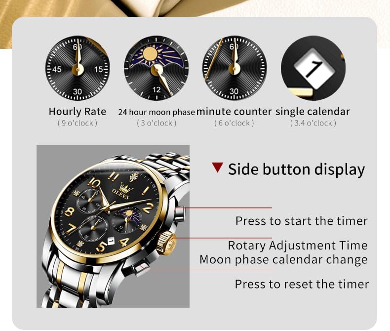 OLEVS Watches for Men Luxury Analog Waterproof Stainless Steel Casual Big Face Chronograph Classic Fashion Roman Numeral Quartz Date Men's Wrist Watches Reloj para Hombre - Image 4
