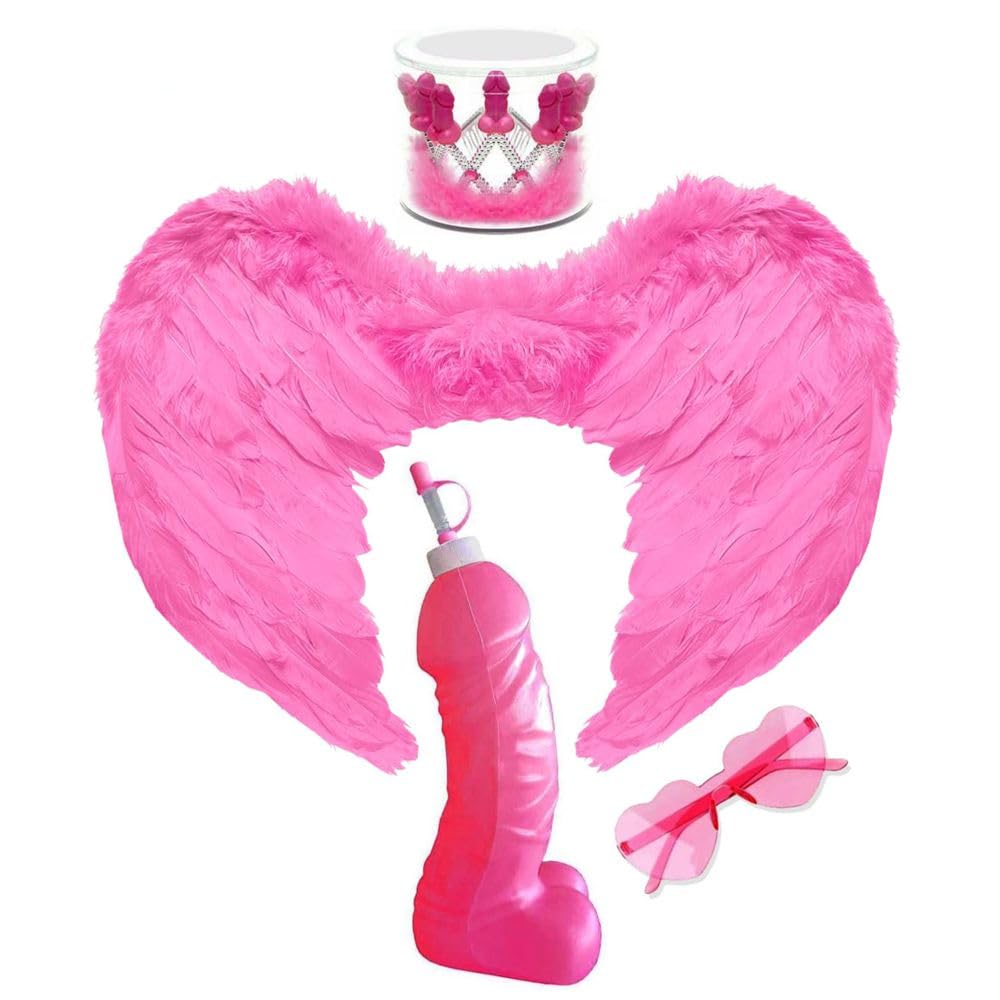 Set da sposa contenitore per bevande pisello gigante con cannuccia + corona piselli + occhiali a forma di cuore e ali d'angelo per festa di addio al nubilato celibato sexy hot party per adulti 18+