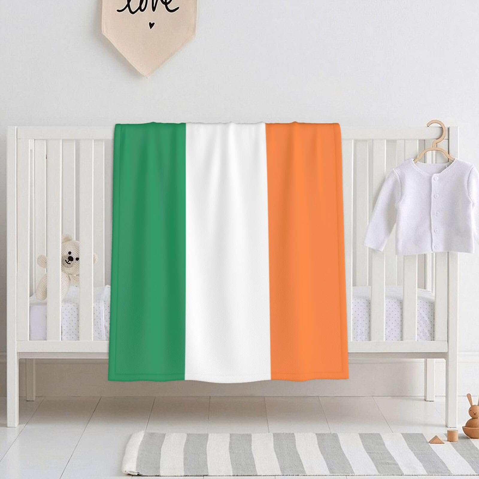 Baby Irish Flag Printed Blanket, Soft and Comfortable, 30 x 40 inch Size, Suitable for Cribs, naps or Daycare.