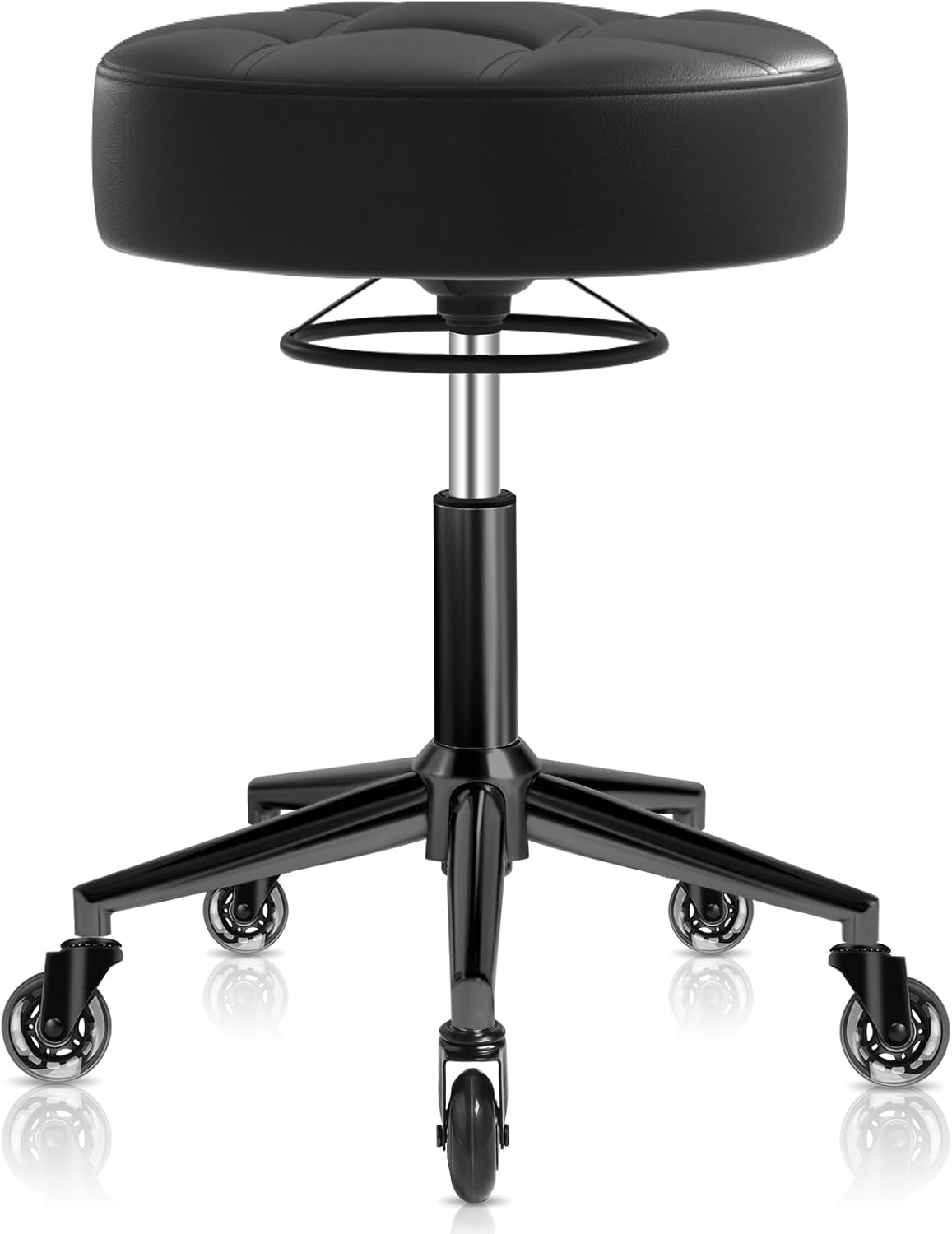 Gold Rolling Stool Heavy Duty - 360°Height Adjustable, Super Soft Thick Seat Cushion, Smooth Silent Rolling, Durable Rolling Stool Chair with Wheels for Salon Vanity Massage Medical, 450LBS (Black 1)