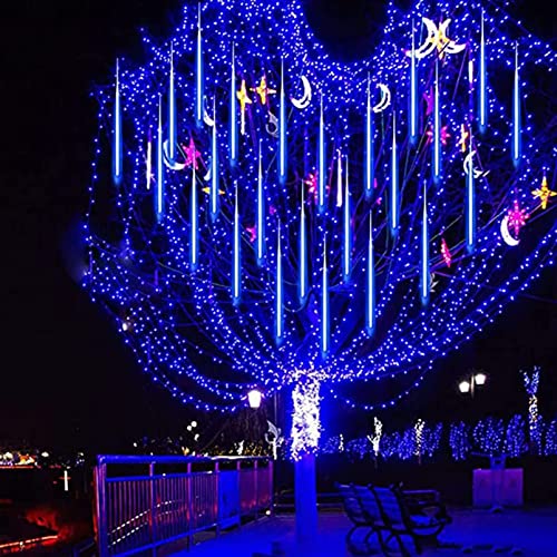 Luces decorativas 50cm 8 Tubes 384 LED Impermeable IP65 Meteoritos Luz De Lluvia Lluvia de Luces Navidad para Árbol de Navidad Fiesta Bodas Jardín, Azul Cover