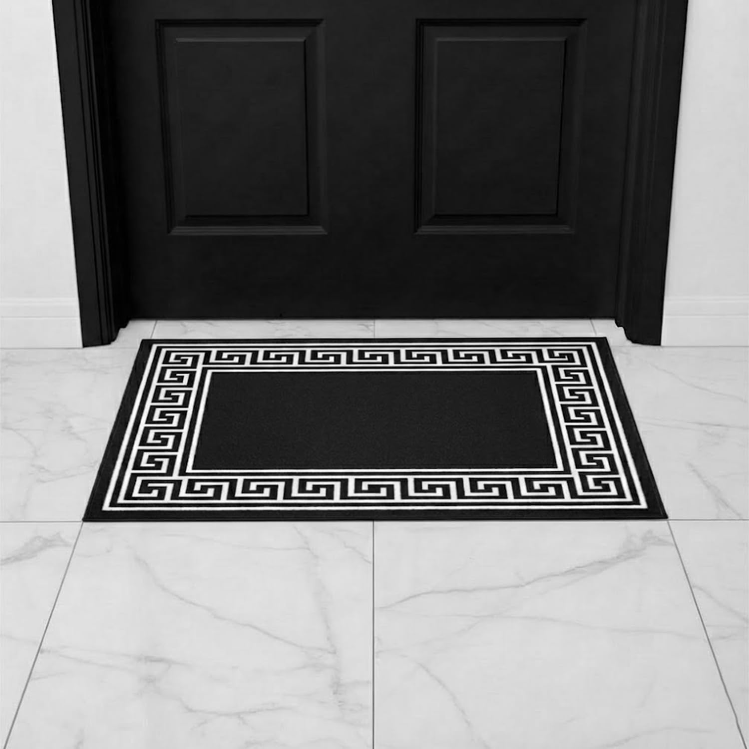 B&B Door Mat Non-Slip Washable Dirt Trapper Floor mat having Indoor Outdoor Utility, Kitchen and large yoga Anti Slip Mats | 50 x 80 cm - Greeky Rug - Black & White