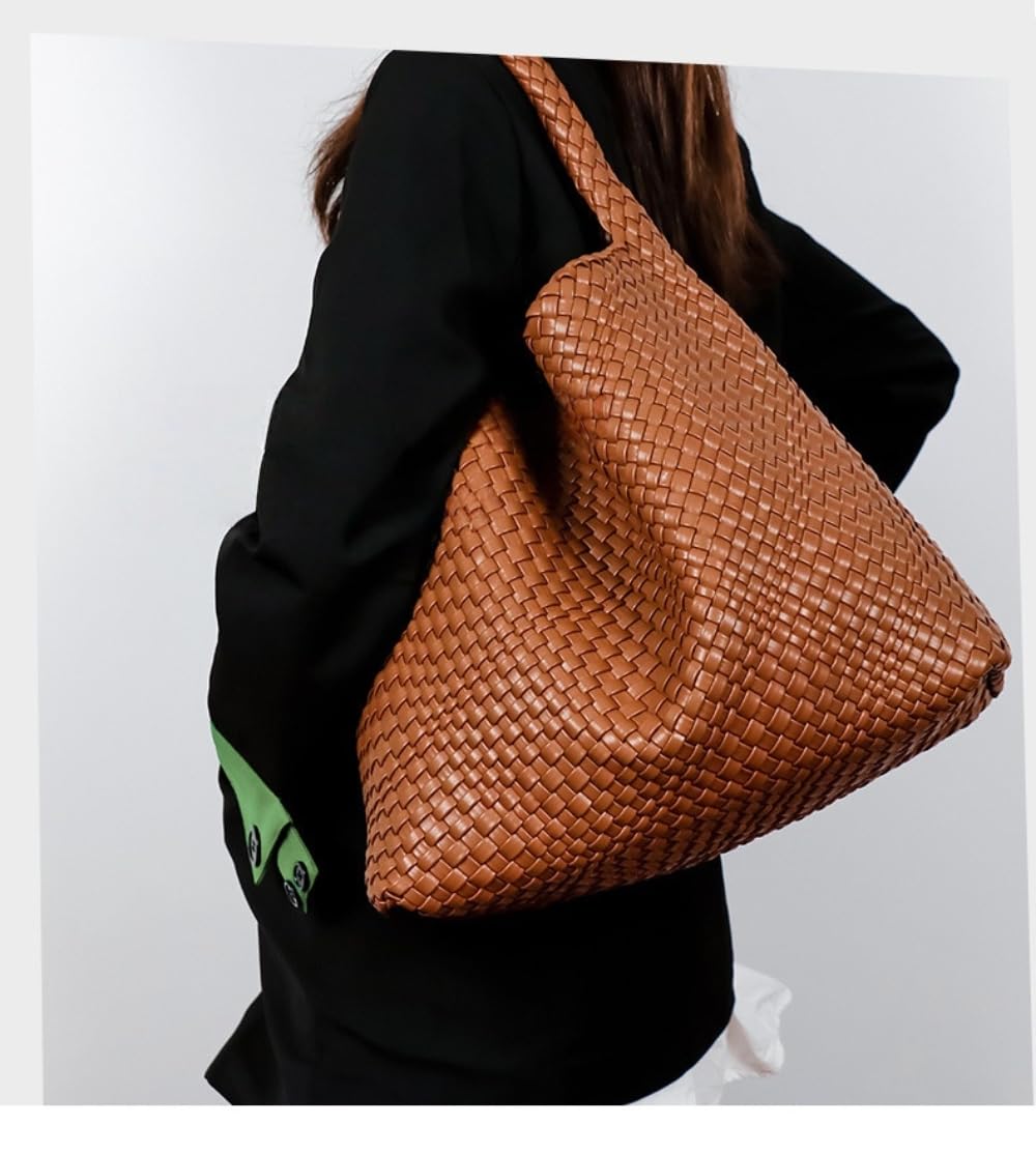 Handtaschen Geflochten für Damen, Große Ledertasche Schultertaschen mit Wallet für Arbeit Schule Reise