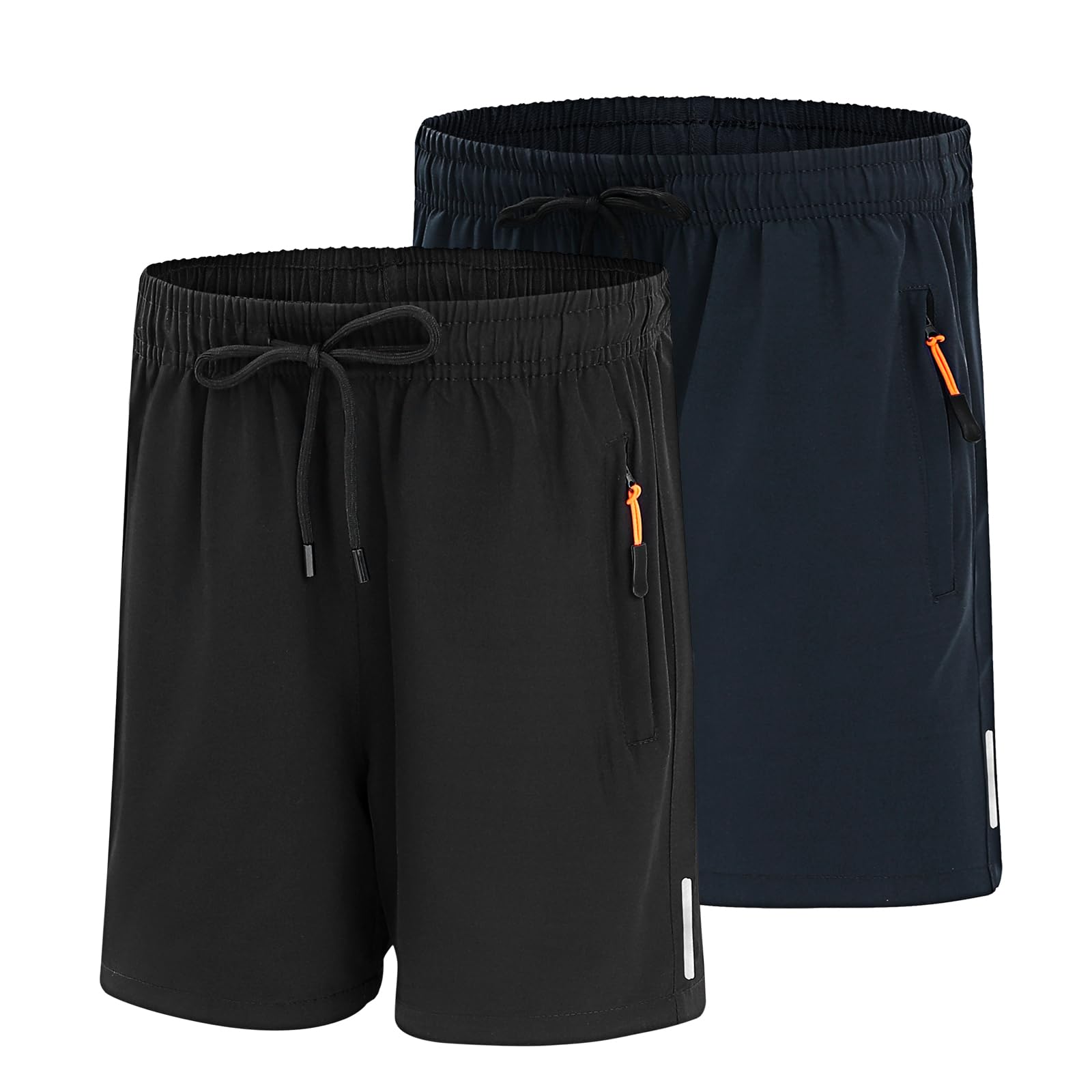 LACOFIA Lot de 2 Shorts D'été Légers à Séchage Rapide pour Enfant Garçon avec Poches à Fermeture Éclair Taille Élastique de 6 à 14 Ans