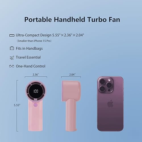 Miniatura 2 de Ventilador turbo de mano portátil actualizado 2025 con batería de 20 horas, mini ventilador recargable con pantalla digital, base antideslizante,