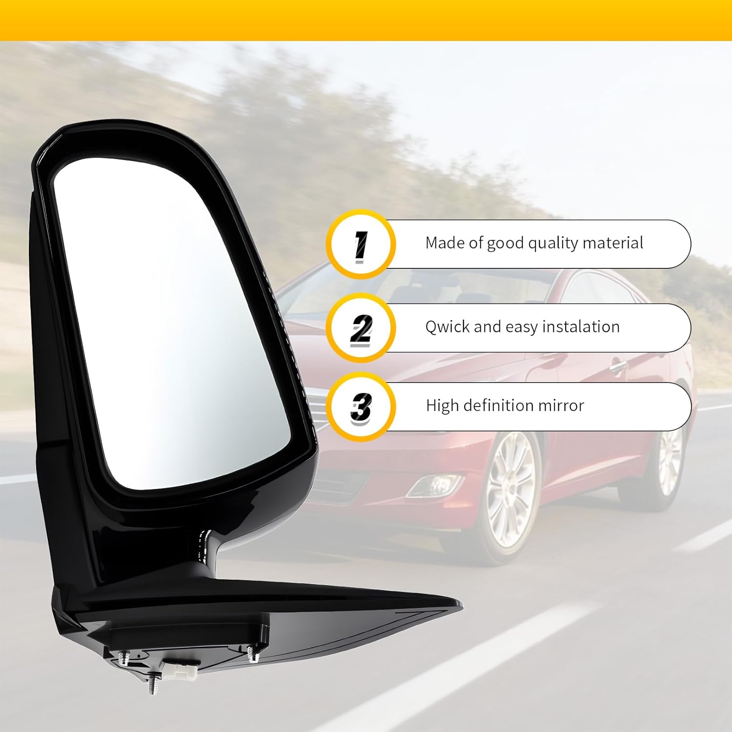Left Driver Side Mirror Assembly Compatible with 2006-2010 Sonata with Heated & Power Glass and Manual Folding without Signal Light 5Pins Bright Black 87610-0A000