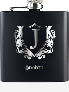 Hip Flask with Initials, Monogrammed Stainless Steel Flask 6oz for Men Women, Funny Personalized Gift Flask for Dad, Groomsmen, Grandpa, Uncle, Boss for Birthday, Father's Day, Boss Day, Christmas - J