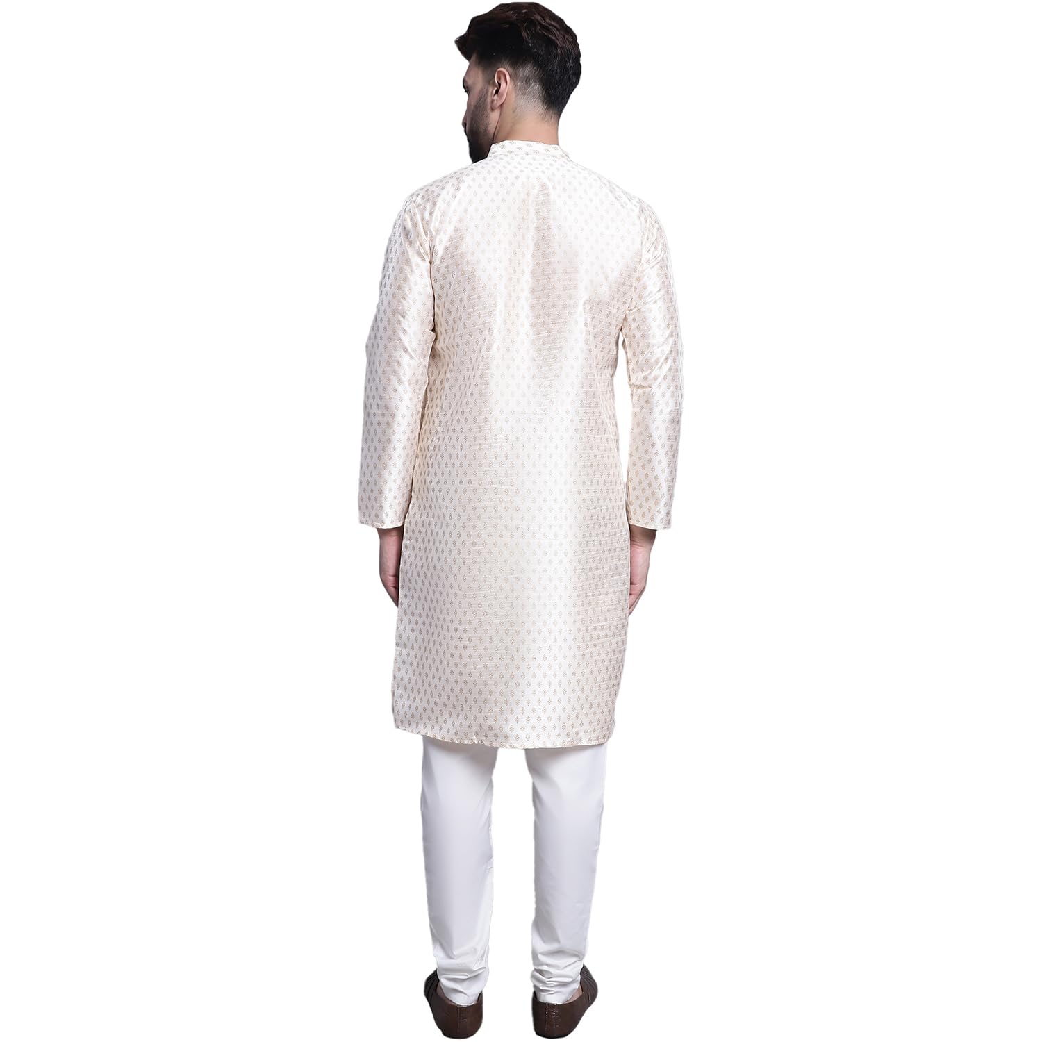 Sojanya (Since 1958 Men's Silk Blend Cream Printed Kurta And Off White Pyjama Set