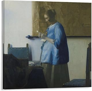 ANMIANDUO Genre Painting Woman Reading A Letter Johannes Vermeer Picture Print Wall Art Poster Painting Canvas Posters Artworks Gift Idea Room Aesthetic 12x12inch(30x30cm)