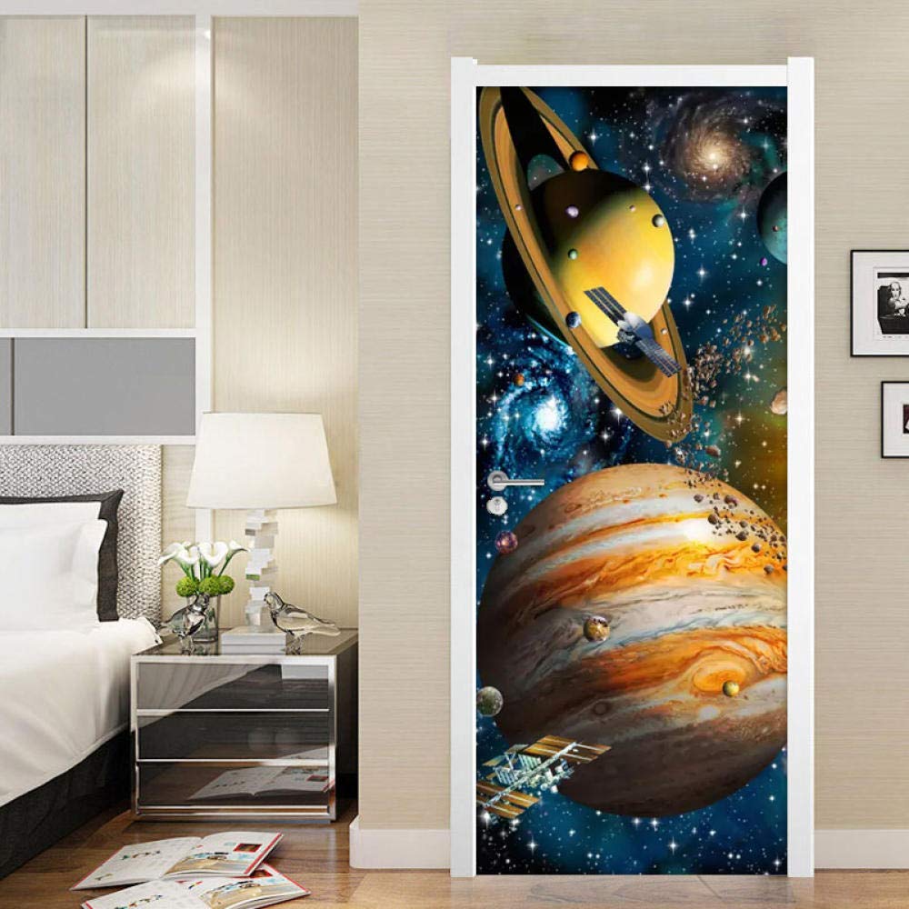 Sticker porte galaxie ciel etoile pour creer une ambiance de chambre enfant