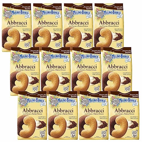 MULINO BIANCO Abbracci, biscotti di pasta frolla italiani al burro e gusto cacao 350g x 12 parcelle (Abbracci, x12)