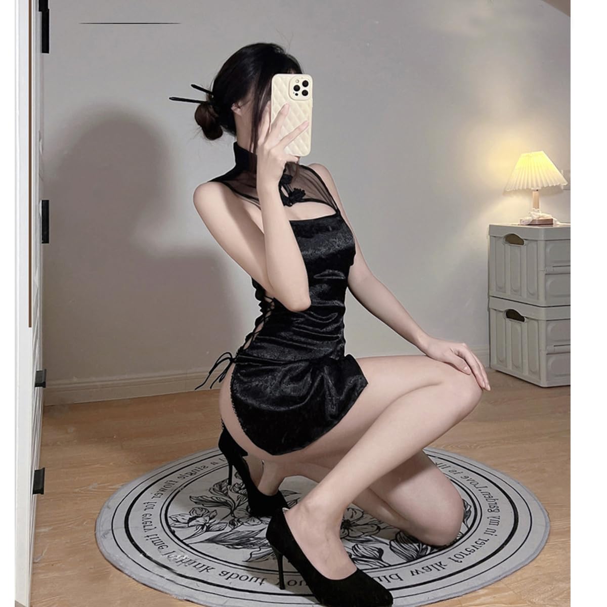 Cheongsam seksowna sukienka Anime Cosplay, wysoka talia, z rozcięciem, ciemna gotycka dessa, Qipao Club Rave Halloween kostium