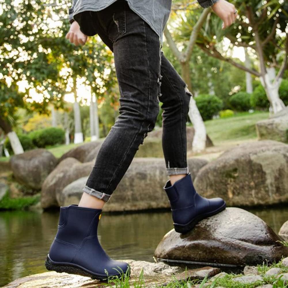 Rojeam Mens Rain Boots Waterproof Rubber Chelsea Shoes Outdoor Walking Water Shoes Ankle Boots