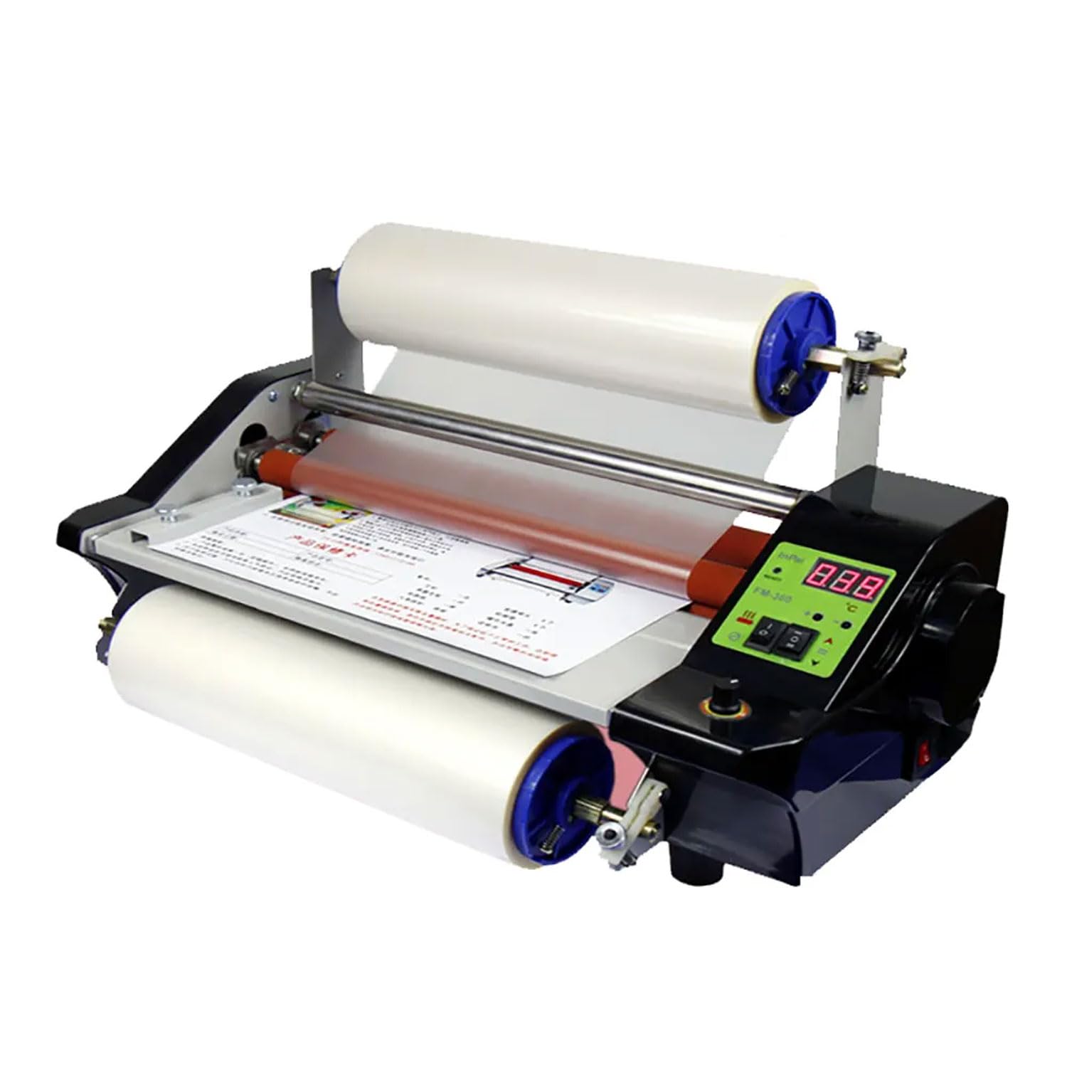 Macchina di laminazione professionale, laminatore a caldo freddo con regolazione continua della velocità 0-200℃, display digitale LCD, 4 rulli per foto, menu, adesivi, velocità 2m/min