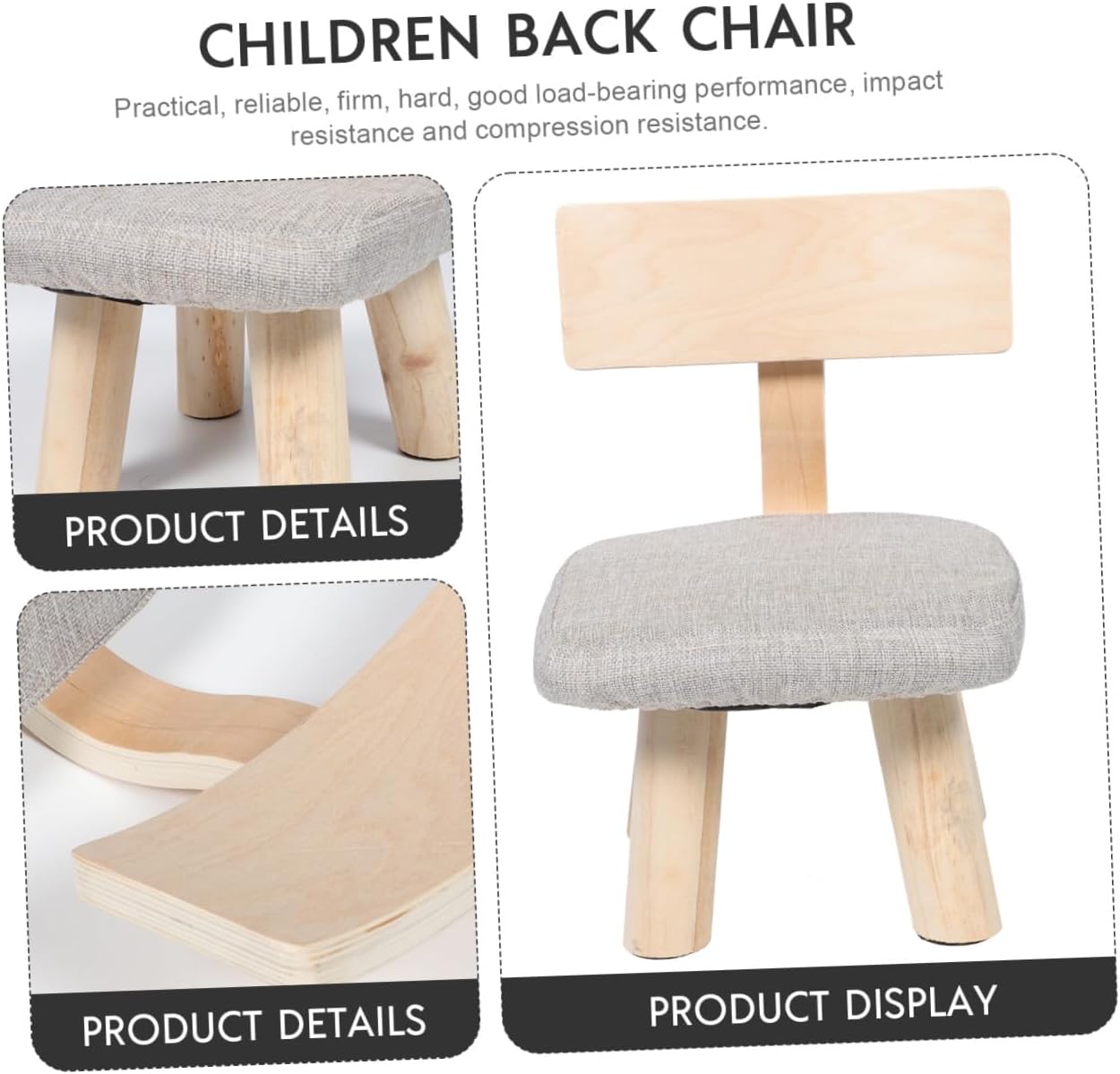 Children Back Stool for Toddlers, Classic Wood Chair with Back Support