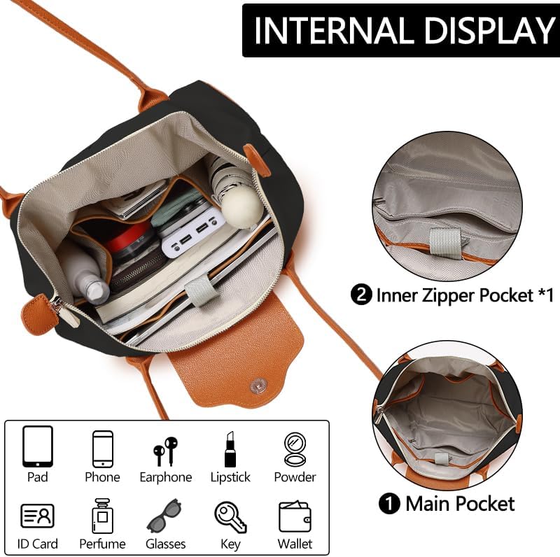 Foldable Nylon Tote Bag for Women, Zippered Top-Handle Hobo Purse for Weekend Travel, Leisure & Daily Use