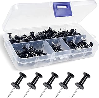 YOYUSH Push Pins, 100 Pcs Reusable Drawing Pins with Solid Plastic Storage Box, Rustproof Thumb Tacks for Cork Notice Pinboard Bulletin Board - School & Office Use (Black)