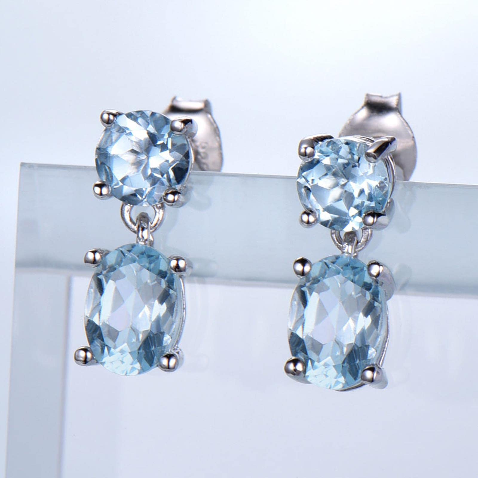 LOKILOKI 925 Pendientes De Plata Doble Creado Joyería Nano Topacio Azul Cielo De Piedras Preciosas Pendientes De Compromiso Regalo para Las Mujeres Fino