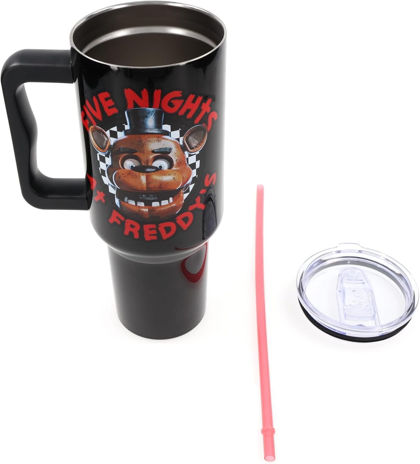 Five Nights At Freddy's Freddy Checkerboard Stainless Steel Travel Tumbler With Leak-Resistant Lid and Reusable Straw | Holds 40 Ounces