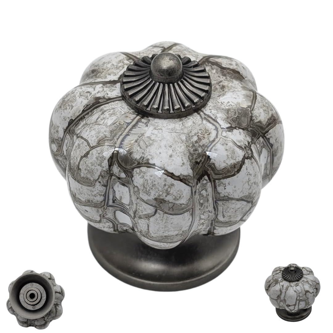 DIY Décor Hub - Pomos de gabinete de calabaza, pomos de plata antigua y cerámica, 20 pomos antiguos para gabinetes, manijas para armarios y cajones, orificio de metal sólido, gris plateado, 1.5