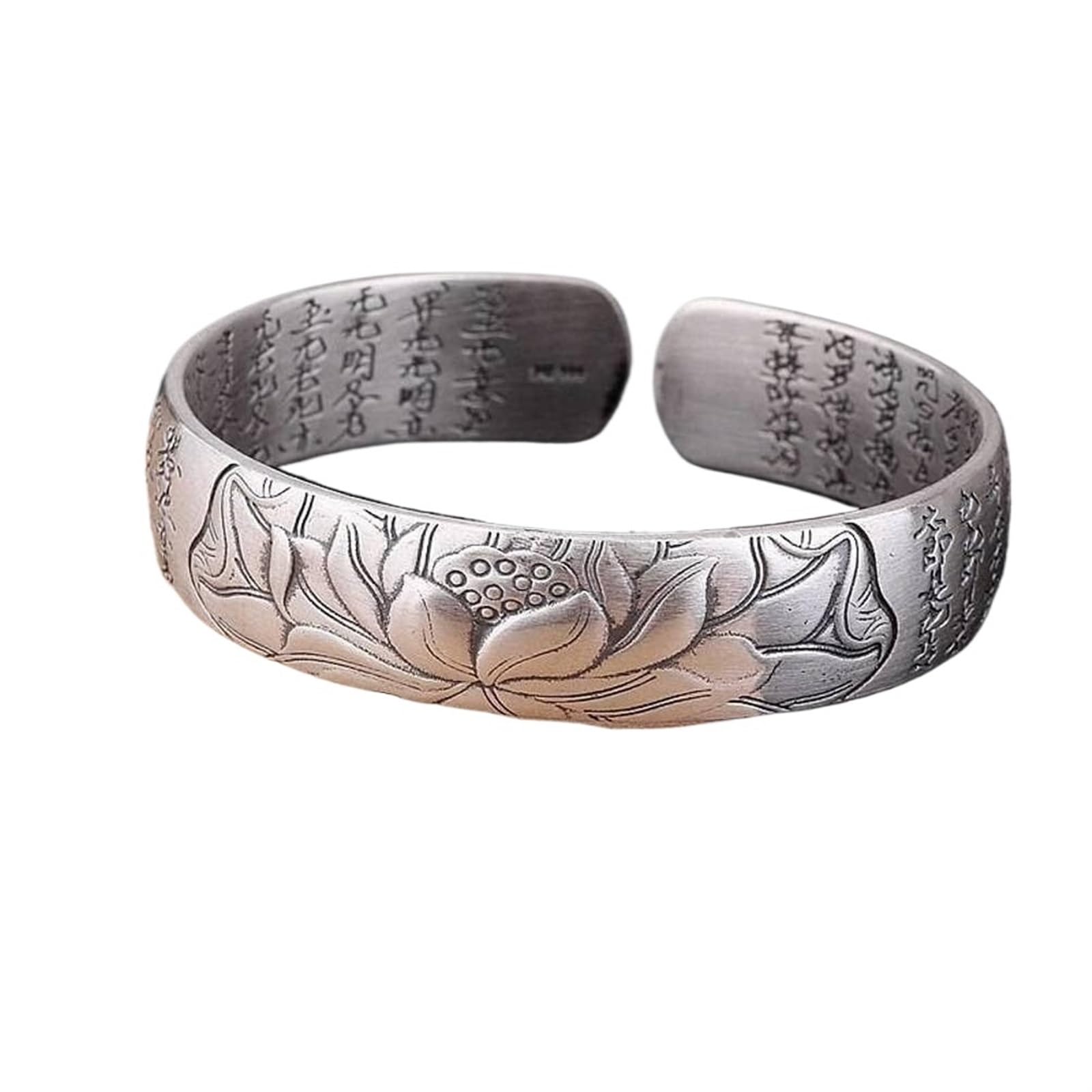 Bracciale in Argento, Bracciale Rigido alla Moda, Braccialetto in Argento S999 Bracciale Vintage con detti buddisti delle Scritture Bracciale Femminile Aperto in Argento 46g